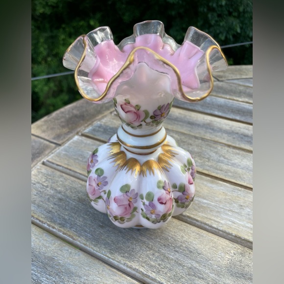 Fenton Charleton Pink Gold Peach Crest Melon Vase - Picture 2 of 6